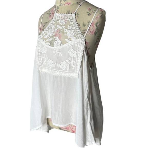 Piazza Italia Tank Top Cami Size M White Broderie Anglaise Tiered Made in Italy - Picture 2 of 15
